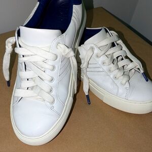 Tory Burch Sport Leather Chevron Block Sneaker Blue & White Sz 8.5